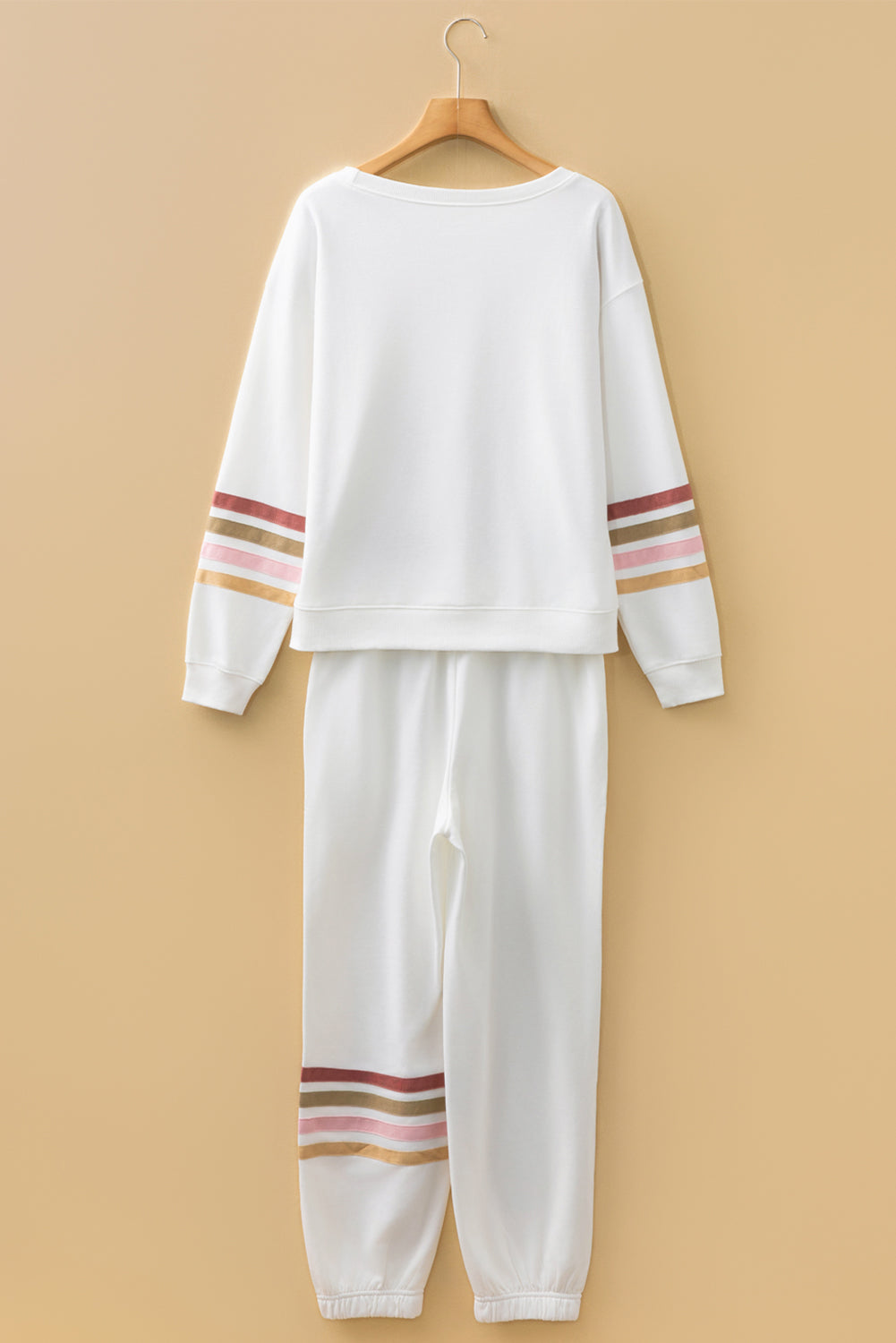 Black Striped Drop Shoulder Round Neck Pullover and Jogger Pants Active Outfit