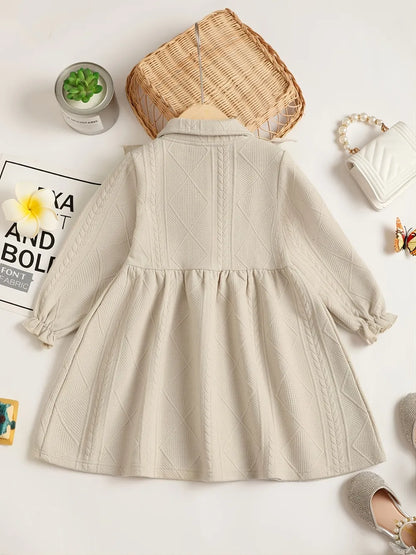 Children's Ruffled Bow Collared Neck Dress