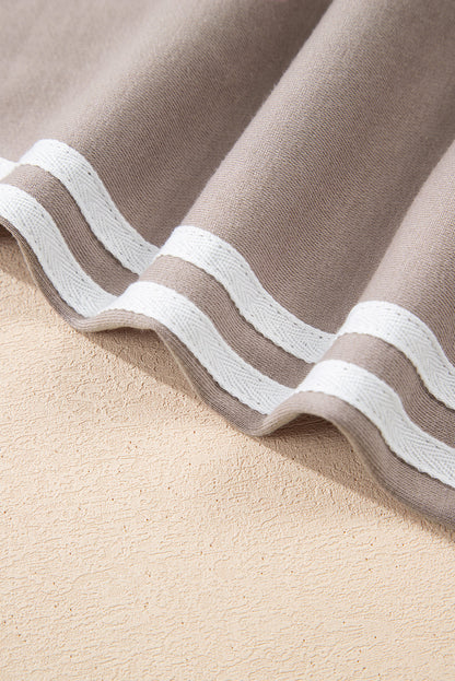 Gray Morn Varsity Striped Detail Crewneck Pullover Elastic Sweatpants 2pcs Outfit