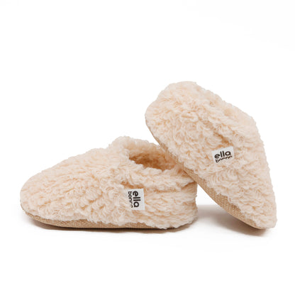 Teddy Baby Booties House Slippers, Non-Slip Sole, Organic Cotton Lining, Home Nursery Shoes, Beige