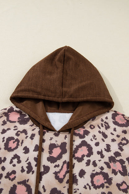 Plus Size Leopard Knit Patchwork Hoodie