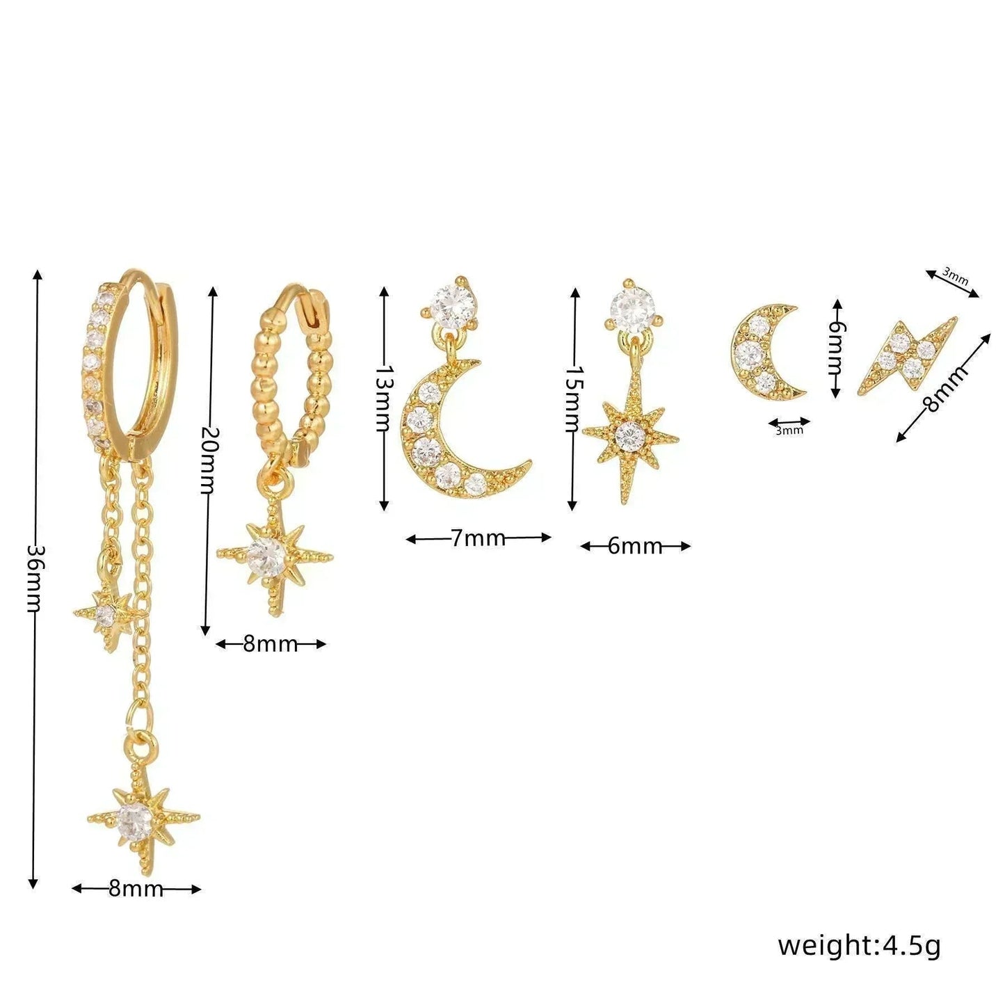 4 Pieces Teardrop Elegance Earring Set, 18k Gold Stud Drop Hoop, S925 Needle, Stacked Lobe Designs with Dazzling Zirconia