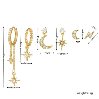 6 Pieces Crystal Cascade Drops Earring Set, 18k Gold Hoop with Drops, S925 Needle, Stacked Lobe Designs with Dazzling Zirconia