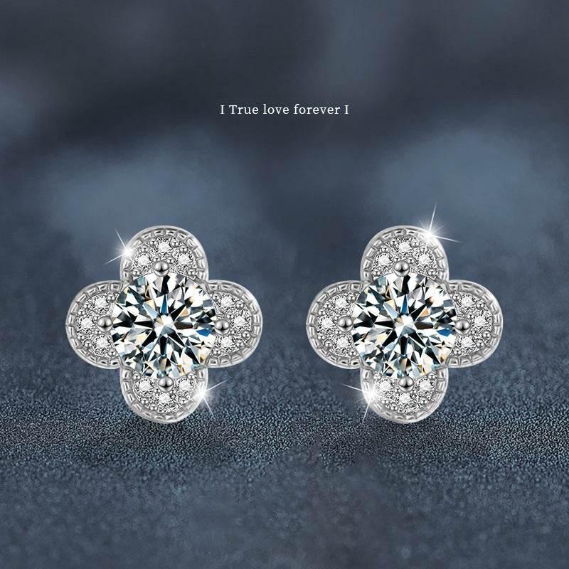 S925 Moissanite Clover Stud Earrings, Sterling Silver Minimalist Earrings Jewelry