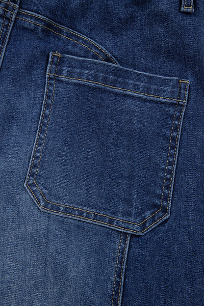 Beau Blue Drawstring Seam Detail Raw Hem Wide Leg Jeans