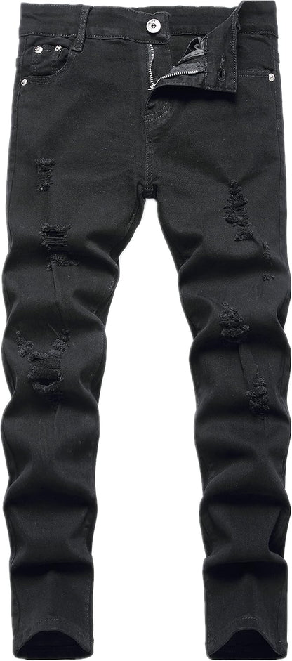Boy's Skinny Fit Ripped Destroyed Distressed Stretch Slim Jeans Pants