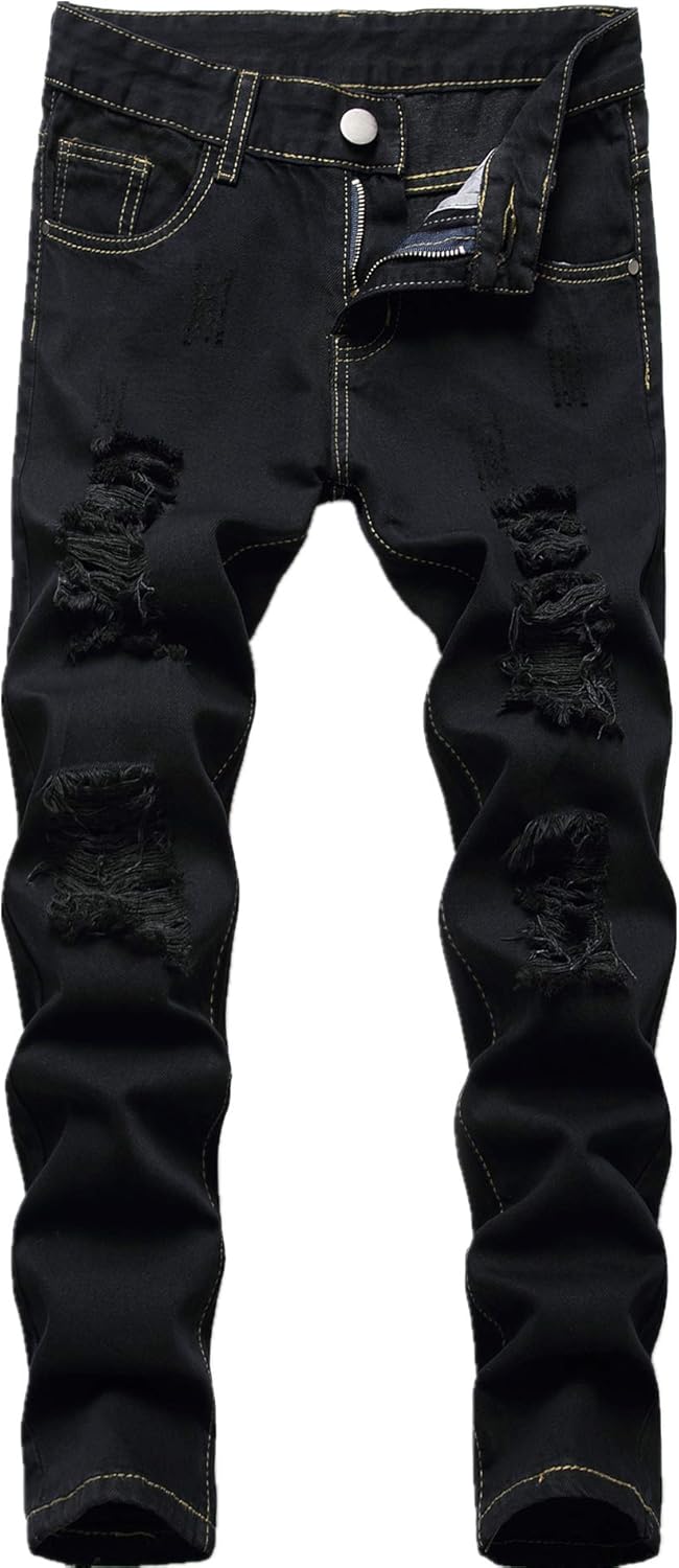 Boy's Skinny Fit Ripped Destroyed Distressed Stretch Slim Jeans Pants