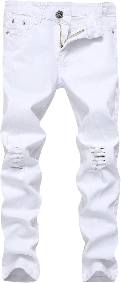 Boy's Skinny Fit Ripped Destroyed Distressed Stretch Slim Jeans Pants