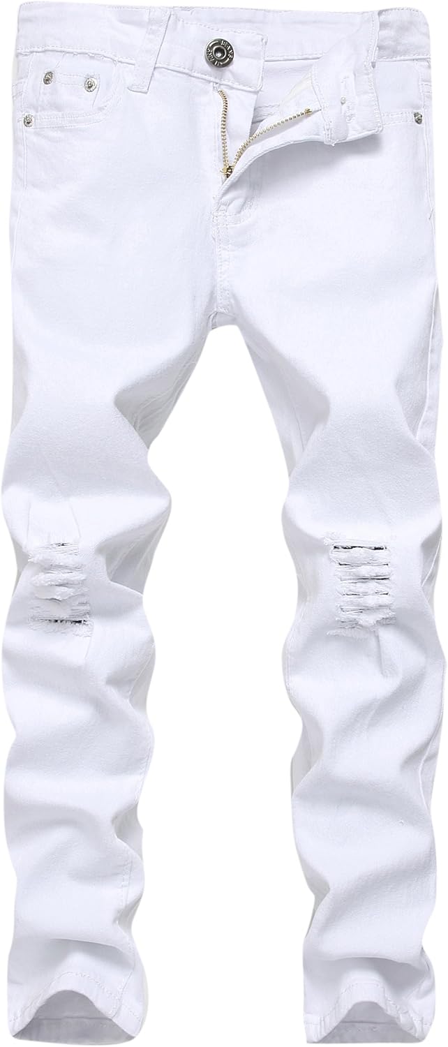 Boy's Skinny Fit Ripped Destroyed Distressed Stretch Slim Jeans Pants