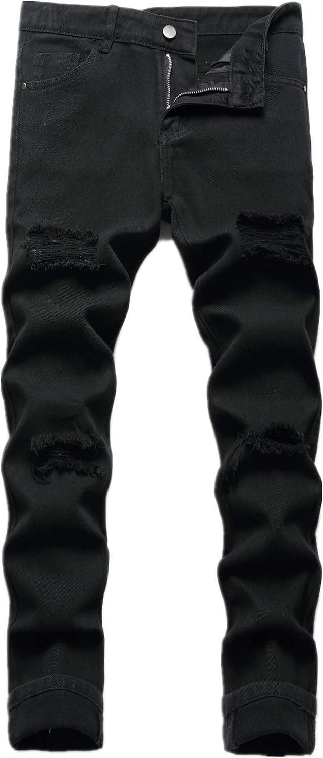 Boy's Skinny Fit Ripped Destroyed Distressed Stretch Slim Jeans Pants