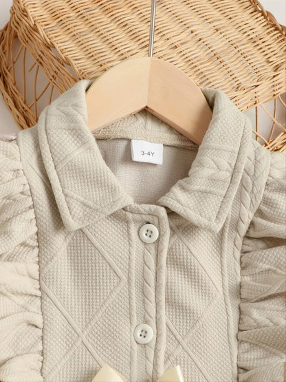 Children's Ruffled Bow Collared Neck Dress