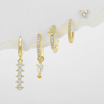 5 Pieces Simple Clover Single-Row Serrated Ear Cuff Earring Set, 18k Gold-Plated  Teardrop Zircon Earrings, S925 Needle, Stacked Lobe Designs with Dazzling Zirconia