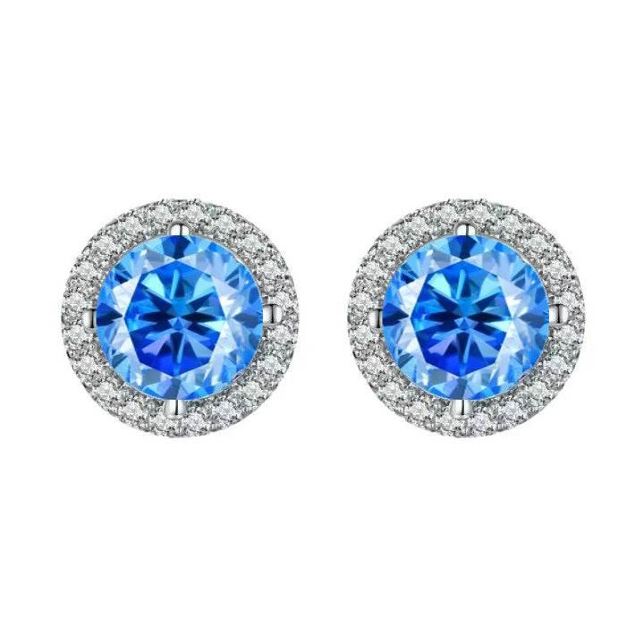 S925 Multicolor Moissanite Round Halo Stud Earrings with Threaded Needle, 8 Color Options, 0.1-3ct D-Grade VVS, Sterling Silver Jewelry for Men Women