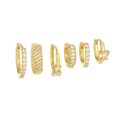 6 Pieces Dainty Glam Earring Set, 18k Gold Hoops, S925 Needle, Stacked Lobe Designs with Dazzling Zirconia