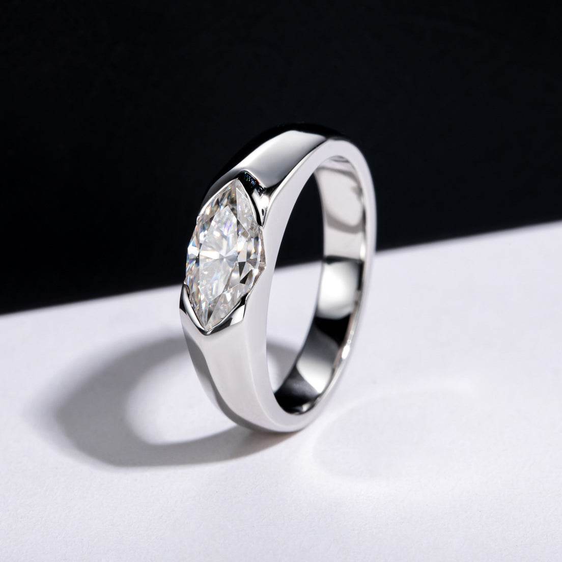 S925 18k Marquise Moissanite Wedding Engagement Ring, 5*10mm 1ct VVS D-Gragde Certified, 18K White Gold & Rhodium Plated Vintage-Inspired Luxury Solitaire for Her Him