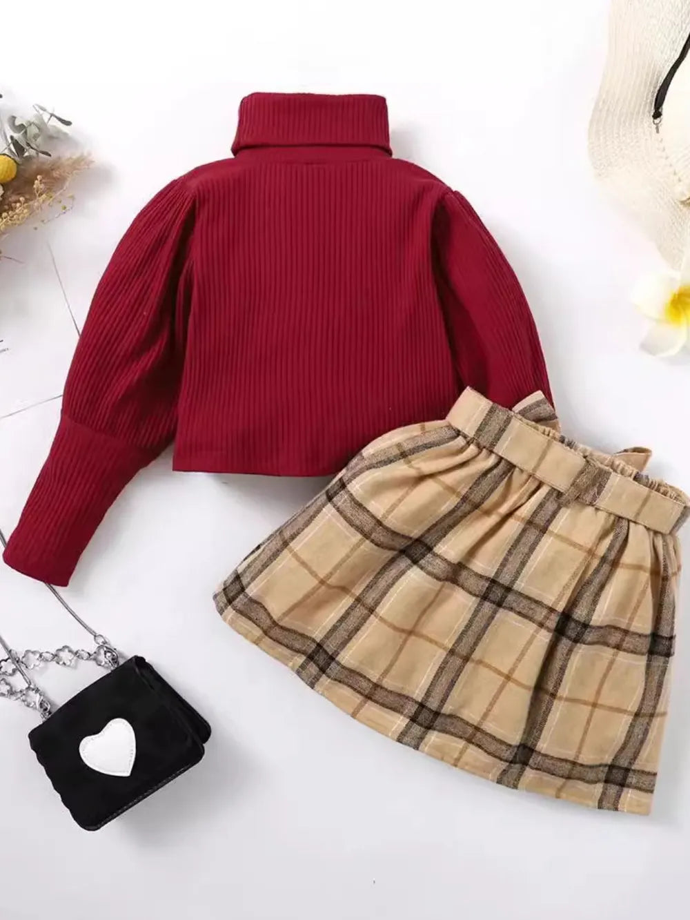 Turtleneck Long Sleeve Top and Skirt Set
