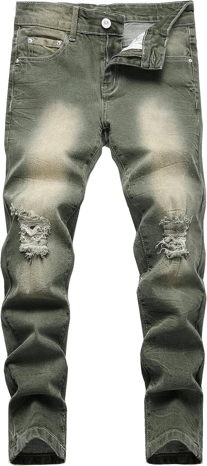 Boy's Skinny Fit Ripped Destroyed Distressed Stretch Slim Jeans Pants
