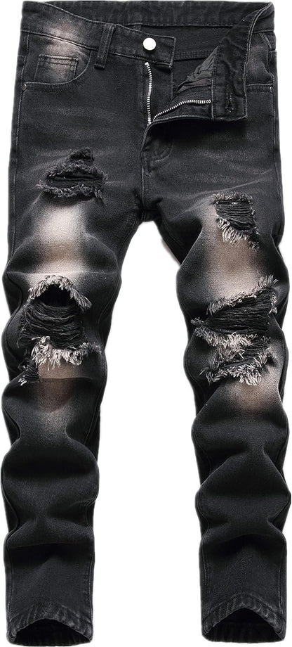 FREDD MARSHALL Boy's Skinny Fit Ripped Destroyed Distressed Fashion Kids Denim Jeans Pants