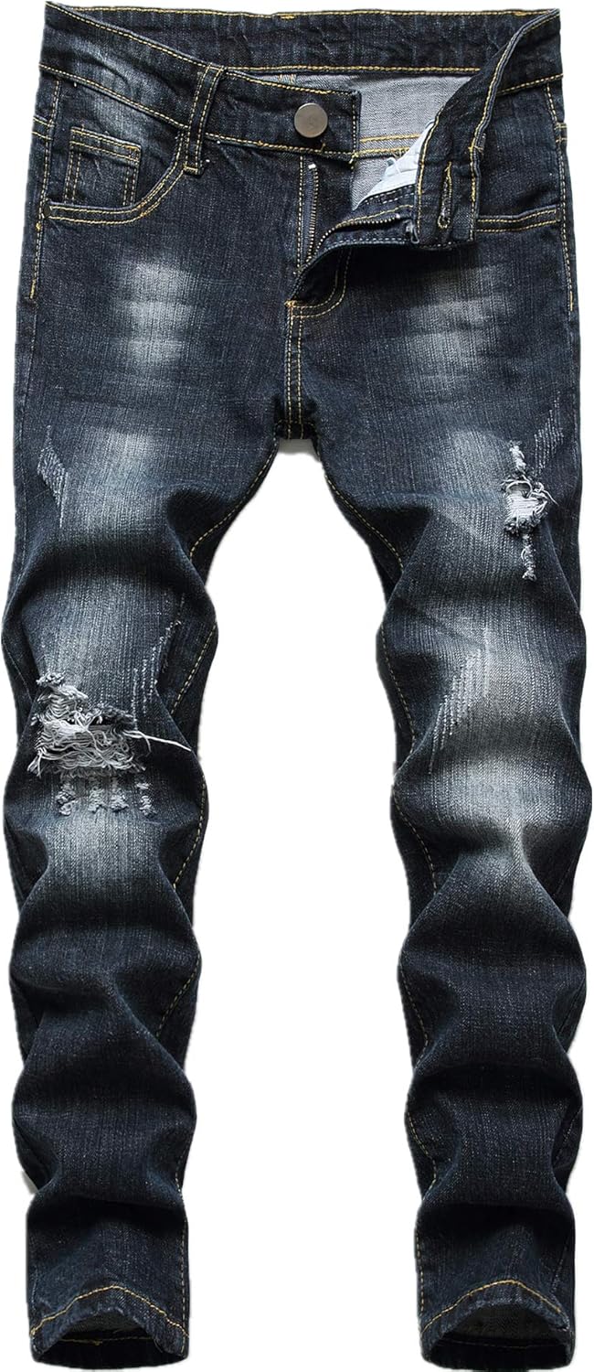 Boy's Skinny Fit Ripped Destroyed Distressed Stretch Slim Jeans Pants