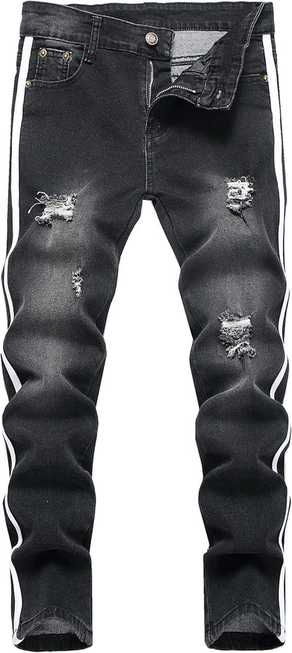 Boy's Skinny Fit Ripped Destroyed Distressed Stretch Slim Jeans Pants