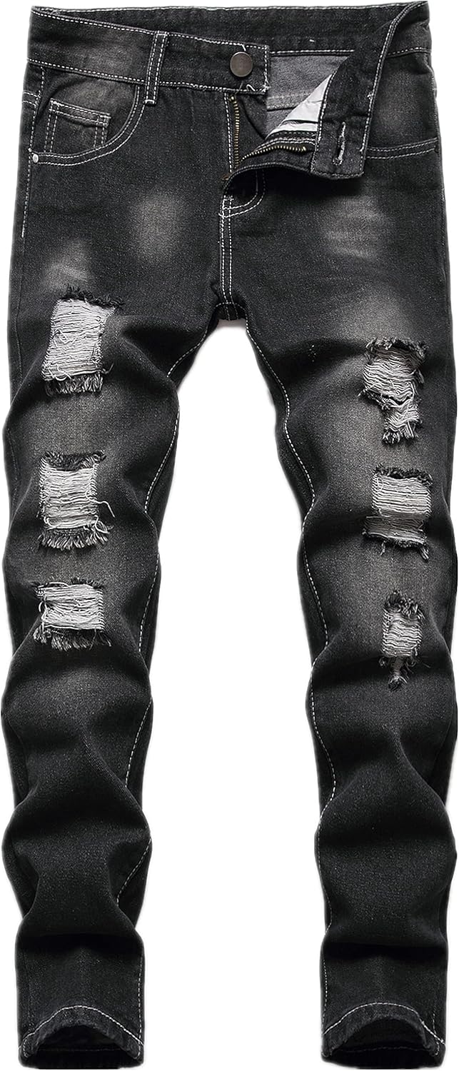 FREDD MARSHALL Boy's Skinny Fit Ripped Destroyed Distressed Fashion Kids Denim Jeans Pants