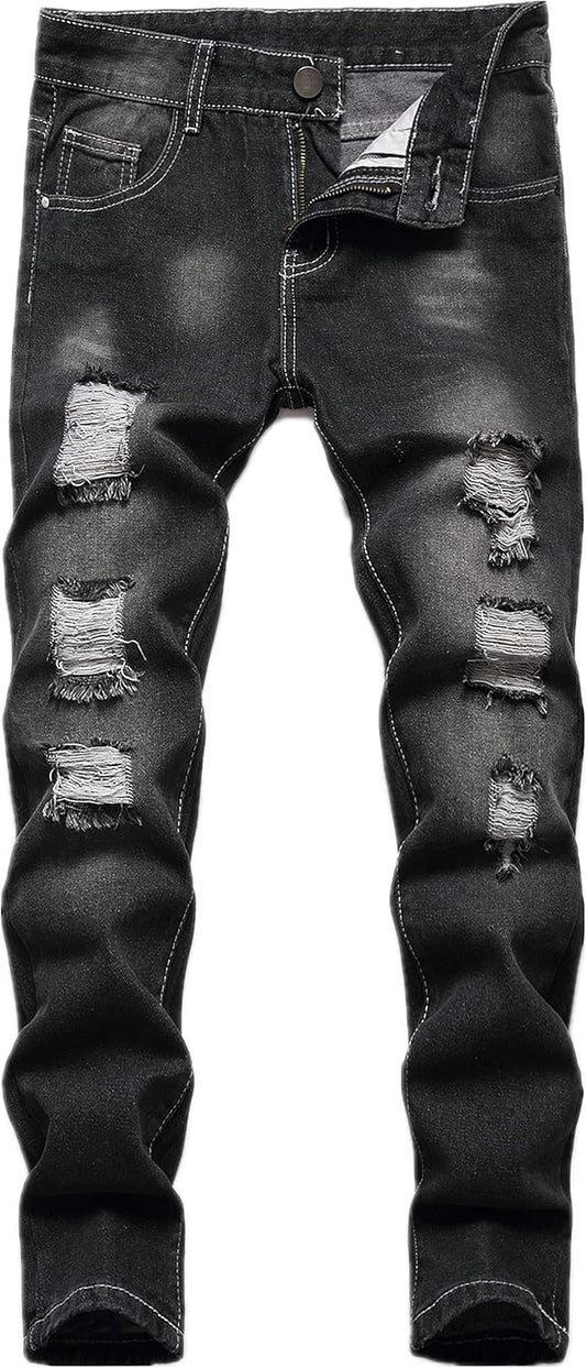 FREDD MARSHALL Boy's Skinny Fit Ripped Destroyed Distressed Fashion Kids Denim Jeans Pants