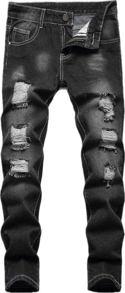 FREDD MARSHALL Boy's Skinny Fit Ripped Destroyed Distressed Fashion Kids Denim Jeans Pants