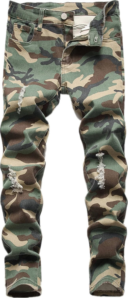 Boy's Skinny Fit Ripped Destroyed Distressed Stretch Slim Jeans Pants