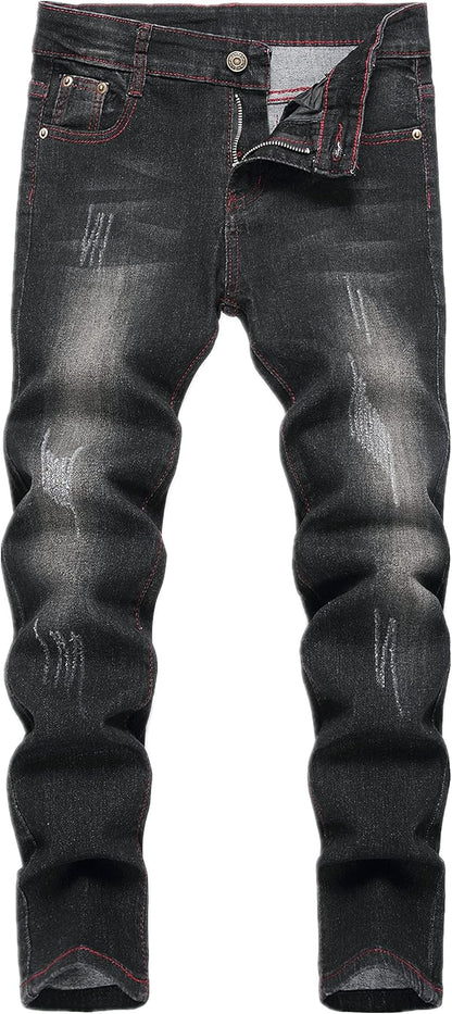 Boy's Skinny Fit Ripped Destroyed Distressed Stretch Slim Jeans Pants