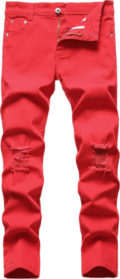 Boy's Skinny Fit Ripped Destroyed Distressed Stretch Slim Jeans Pants