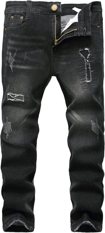 Boy's Skinny Fit Ripped Destroyed Distressed Stretch Slim Jeans Pants