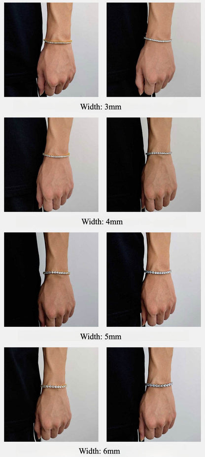 Hip Hop Iced Out Tennis Chain Bracelet, 18K Gold & White Gold Plated, 3–6mm CZ Iced Out Bling Jewelry