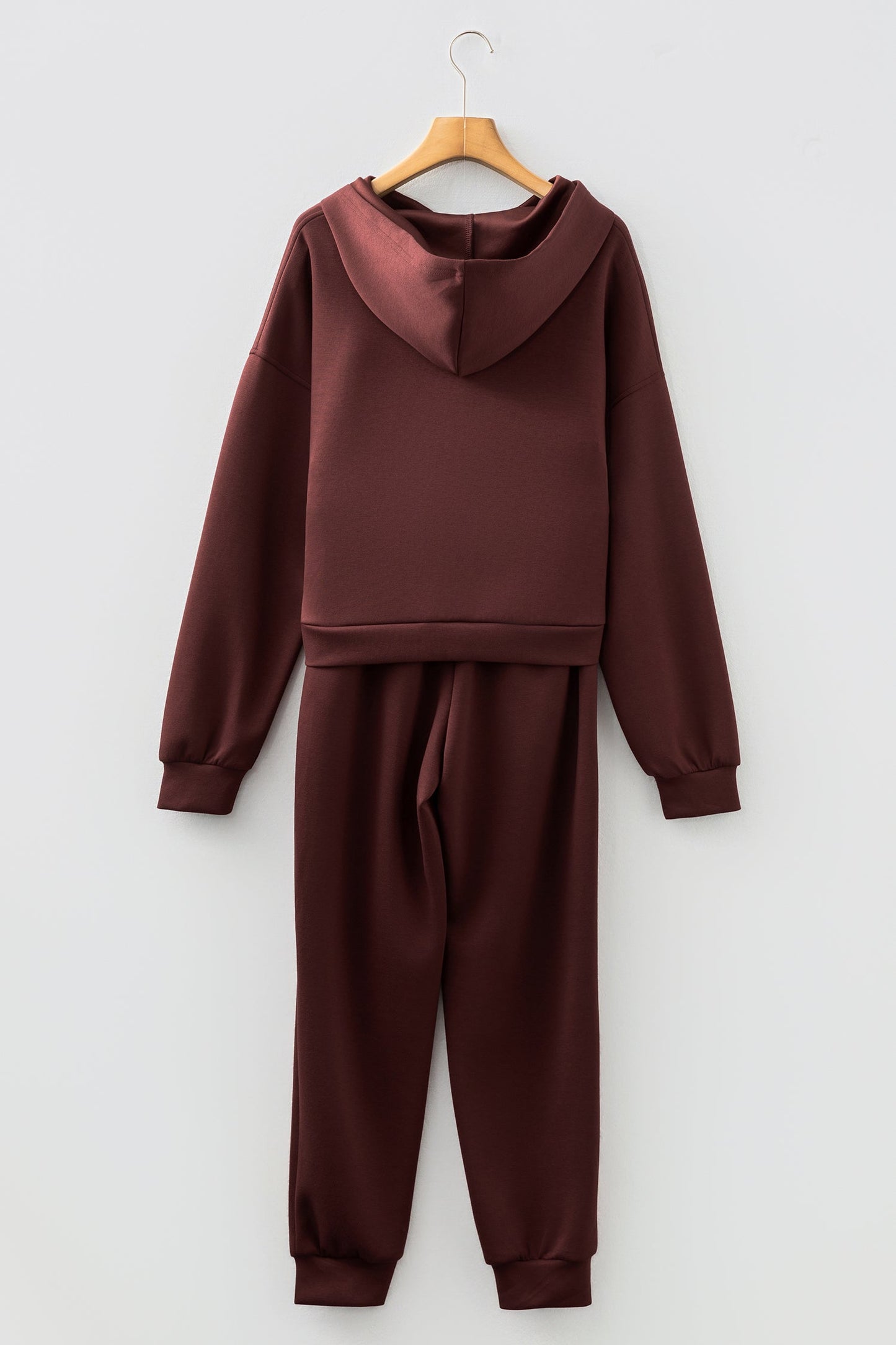 Chicory Coffee Button Drawstring Cropped Hoodie Jogger 2pcs Set