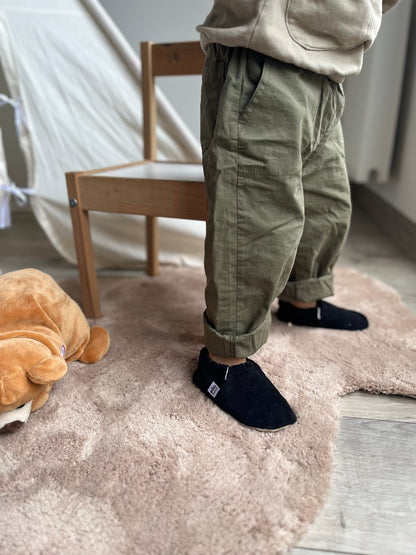 Organic Cotton Corduroy Home Nursery Moccasin Shoes , Black