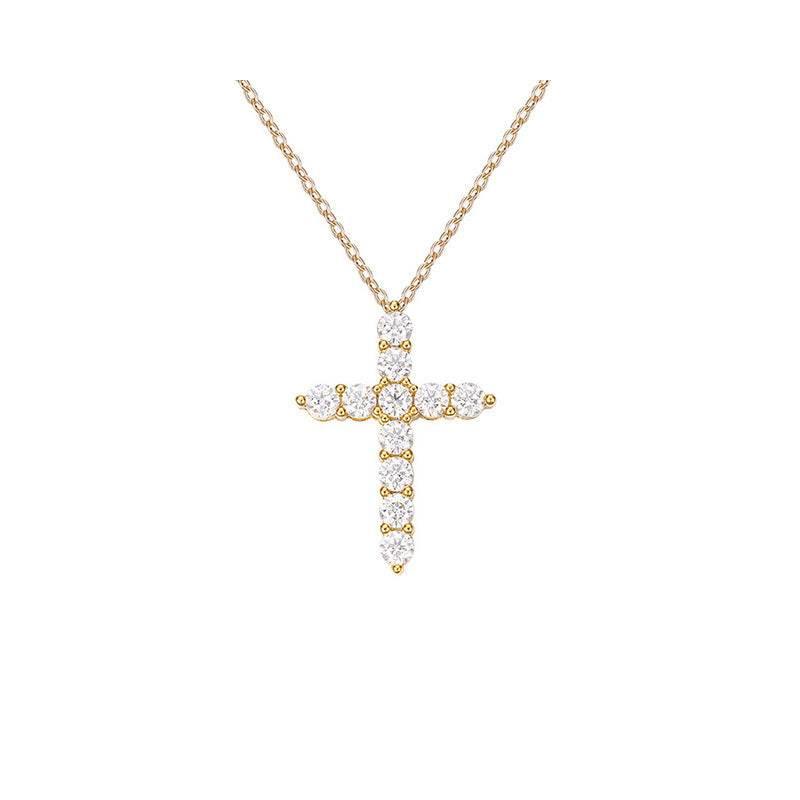 S925 Moissanite Cross Necklace, 3 Color Options, 11 Stones 0.1-0.5ct VVS, Dainty Luxe Clavicle Pendant, Sterling Silver Jewelry