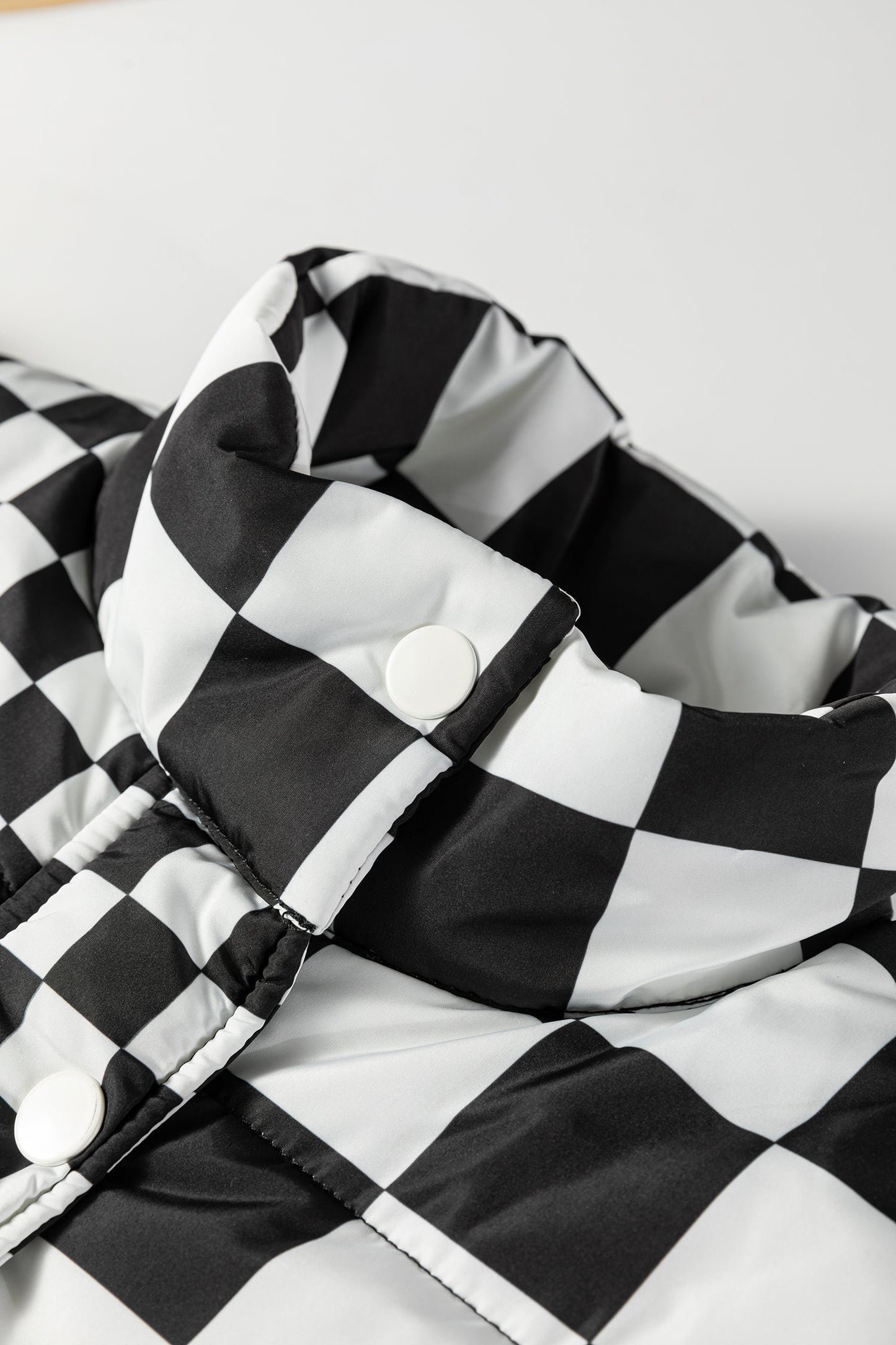 Black Double Checked Stand Collar Cropped Puffer Vest