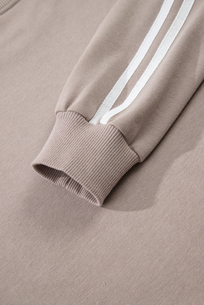 Gray Morn Varsity Striped Detail Crewneck Pullover Elastic Sweatpants 2pcs Outfit