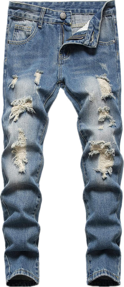 FREDD MARSHALL Boy's Skinny Fit Ripped Destroyed Distressed Fashion Kids Denim Jeans Pants