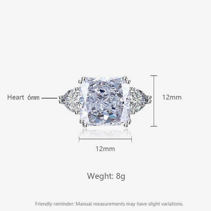 Multicolor Ice Flower Cut Square CZ Adjustable Ring, 12*12mm 8A Main Cubic Zirconia, Two Heart Side CZ, Dainty Luxe