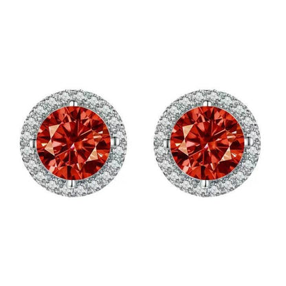 S925 Multicolor Moissanite Round Halo Stud Earrings with Threaded Needle, 8 Color Options, 0.1-3ct D-Grade VVS, Sterling Silver Jewelry for Men Women