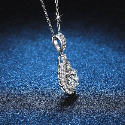 S925 High Carbon CZ Teardrop Halo Pendant Necklace with Pavé Top Frame, 6-11mm Cubic Zirconia, Sterling Silver Pear Shape Pendant for Her