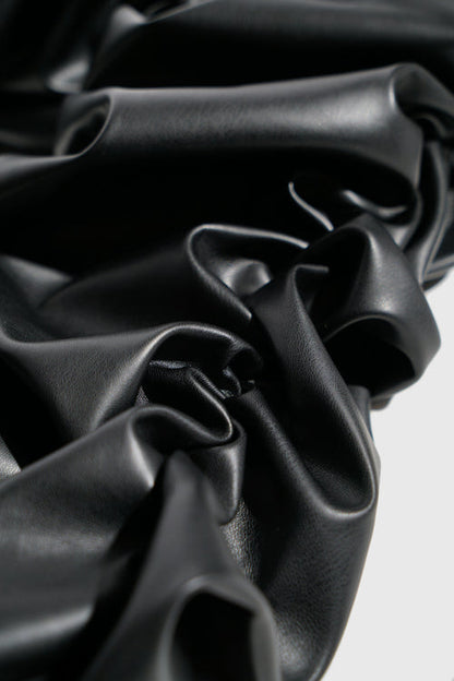 Metal Logo Pinched Comfortable Faux Lambskin Jeans