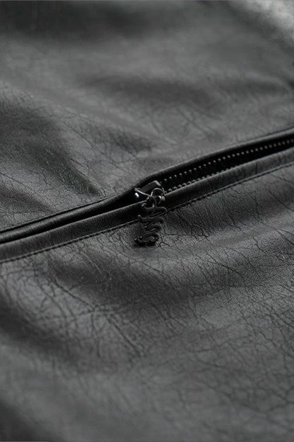 Waxed Faux Leather Sleeveless Hoodie