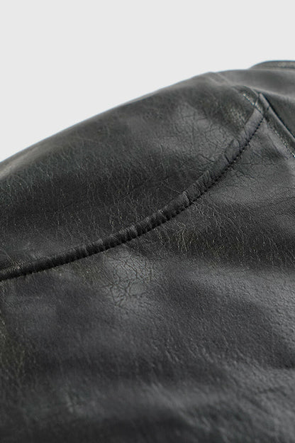 Waxed Faux Leather Sleeveless Hoodie