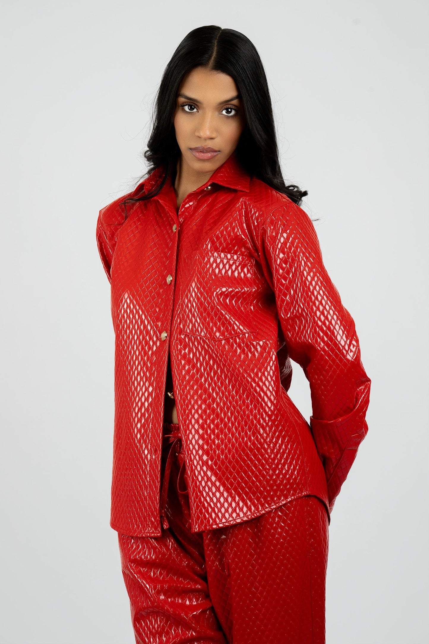 Celeste Vegan Quilted Leather Button-Up