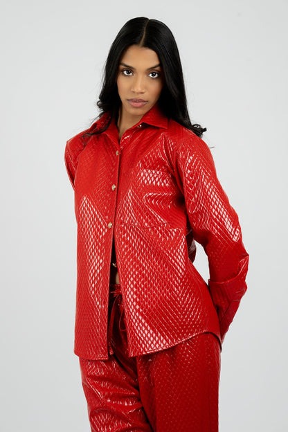 Celeste Vegan Quilted Leather Button-Up
