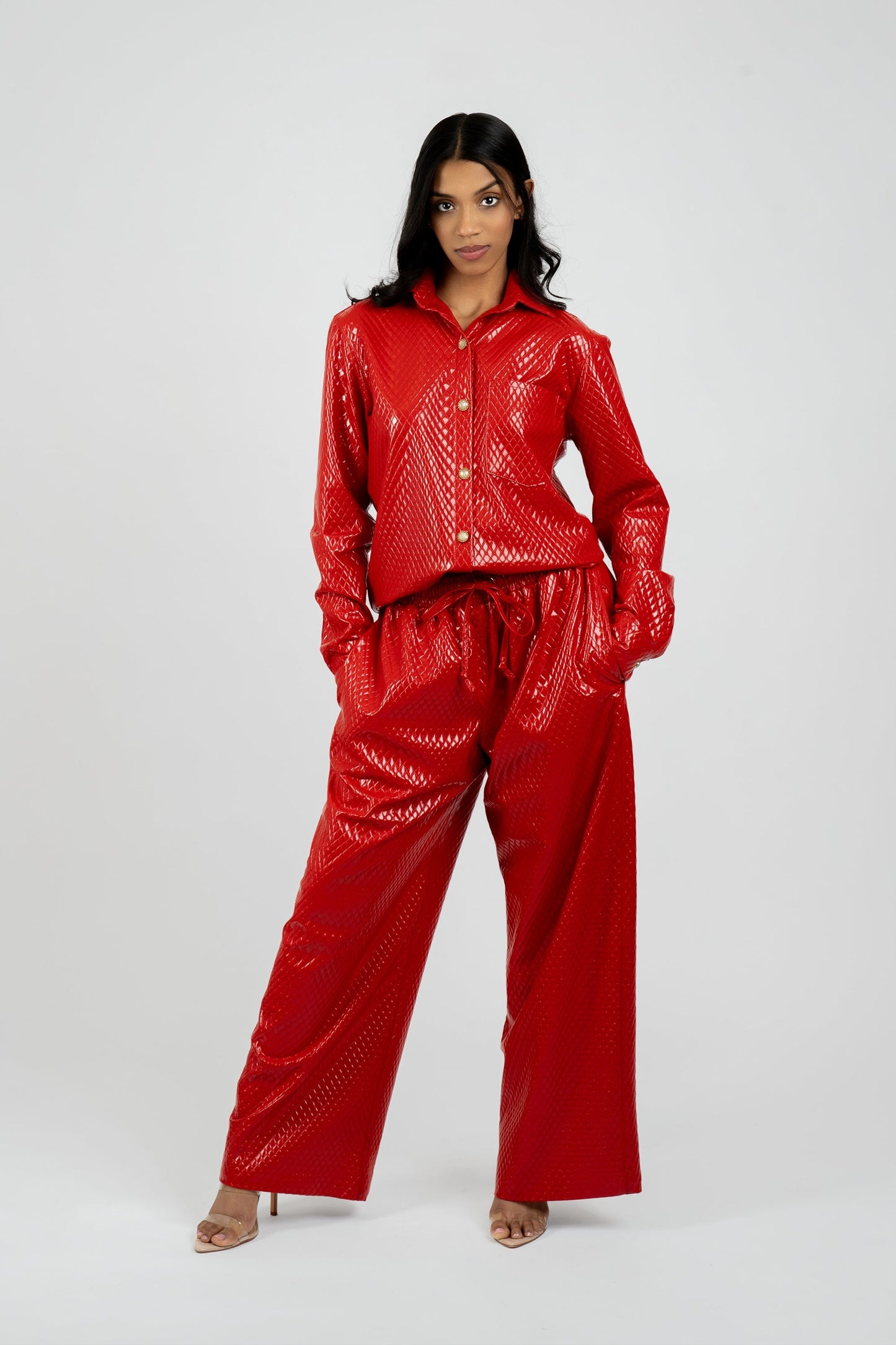 Celeste Vegan Quilted Leather Button-Up