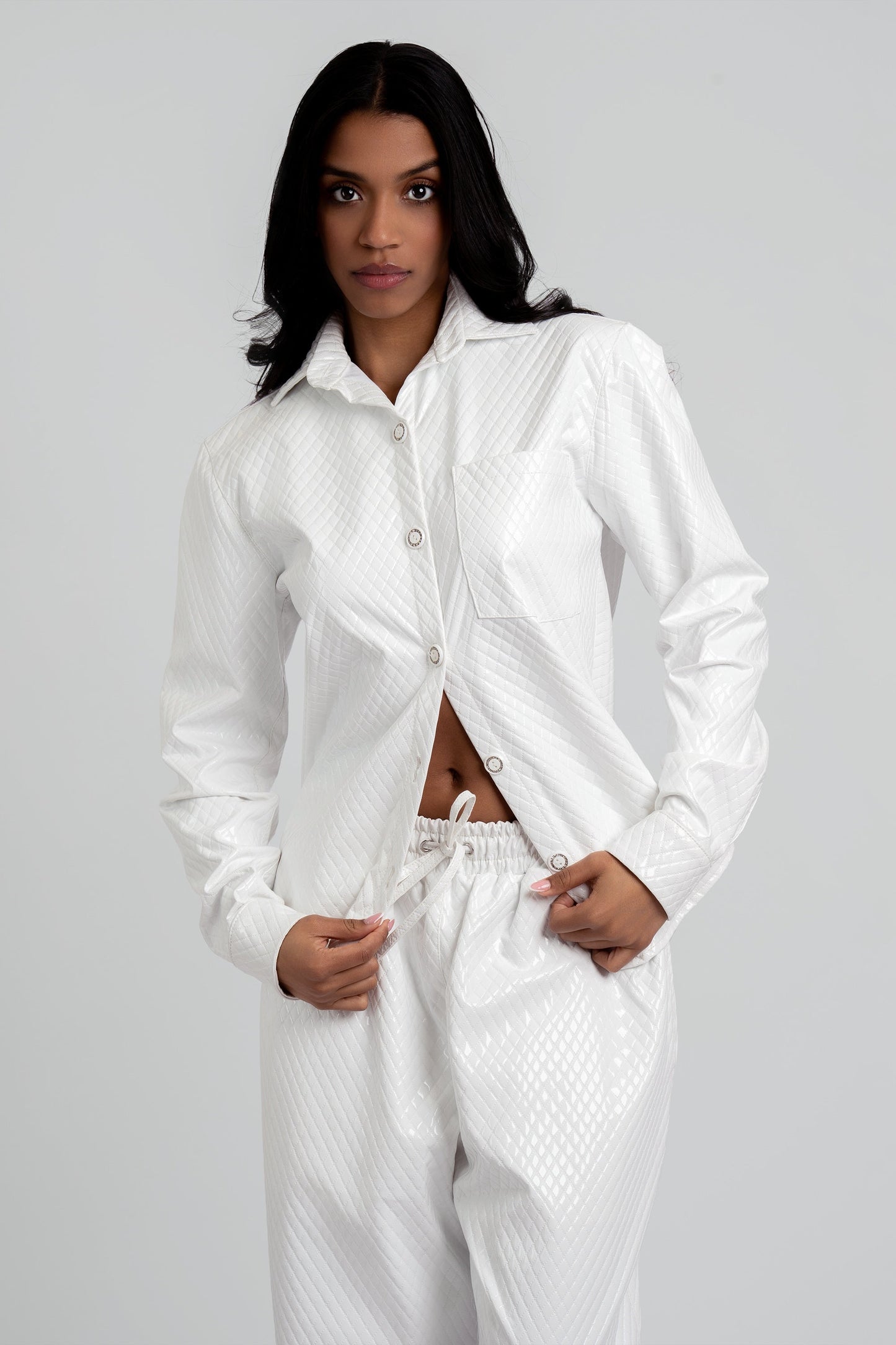 Celeste Vegan Quilted Leather Button-Up