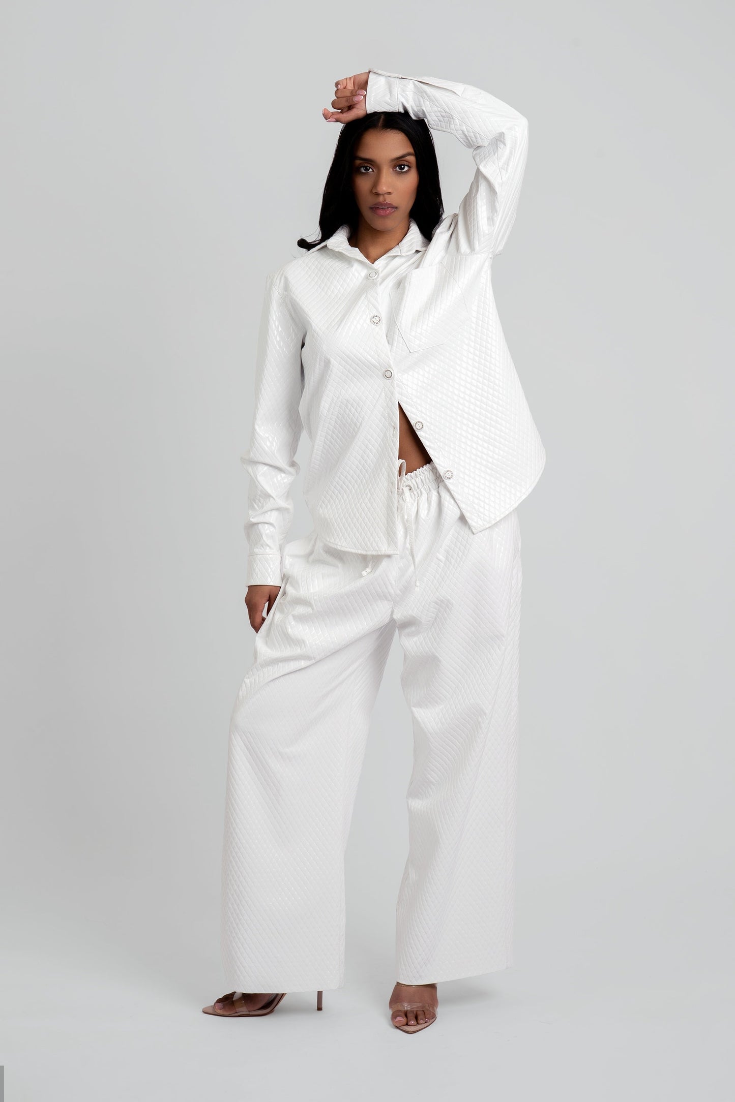 Celeste Vegan Quilted Leather Button-Up