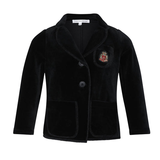 Little Parni Signature Black Velour Blazer – Luxury Kids' Jacket
